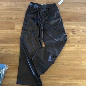 PacSun black satin-like wide leg cargo NWT